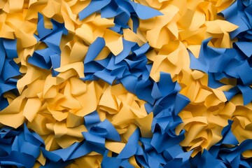 Poster - This close-up showcases vibrant handmade paper cut-outs in blue and yellow tones, highlighting creative textures and shapes suitable for dynamic designs
