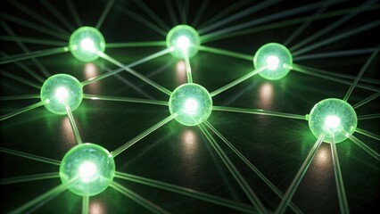 Poster - highly detailed digital illustration of a glowing green network of interconnected points representin