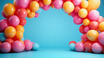 Fototapete - A Vibrant Archway of Glossy Spheres against a Serene Blue Backdrop Perfect for Celebratory Designs