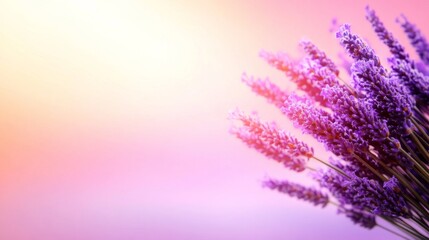 Aufkleber - Close view of lavender flowers in a tight cluster, showcasing their delicate texture against a calming pastel gradient with ample copy space