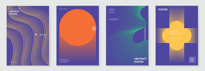 Aufkleber - Abstract line wave gradient poster background vector set. Minimalist cover template with vibrant perspective line wave in motion. Ideal design for social media, cover, banner, flyer, music, ads.