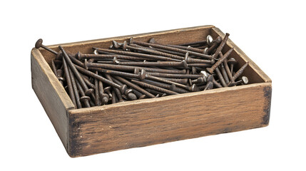 Fototapete - A realistic rendering of a box of nails in various sizes, isolated on Transparent background.