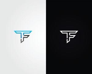 Poster - Letter TF or FT line art logo design concept minimalist vector template.
