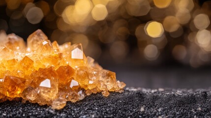 Aufkleber - A cluster of vibrant orange citrine crystals stands out from dark rock, beautifully illuminated by warm natural light, perfect for showcasing or adding text