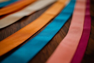 Poster - Close-up view of dynamic diagonal stripes in bright colors, enhancing a sleek visual aesthetic while providing ample copy space on the right for design purposes