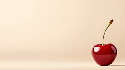 Aufkleber - A single cherry stands prominently with its bright red color highlighted against a beige background, offering clean lines and ample copy space for design use