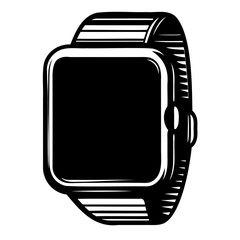 Poster - Black and white smart watch illustration for wearable technology and modern device accessories concept isolated on transparent background