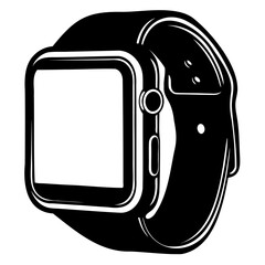 Poster - Black and white smartwatch vector illustration for wrist wearable technology and fitness tracking device isolated on transparent background