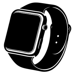Aufkleber - Black and white smart watch vector illustration for wearable technology and modern accessory design needs isolated on transparent background