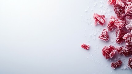 Aufkleber - A cluster of frozen blackberries adorned with ice crystals is elegantly displayed against a clean white backdrop, highlighting their intricate beauty and freshness