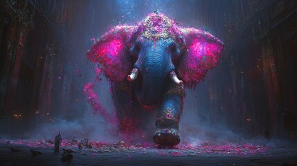 Wall Mural - Mystical celestial elephant guardian with cosmic energy surreal and fantasy concept with vibrant colors and stardust glowing against a dark night scene