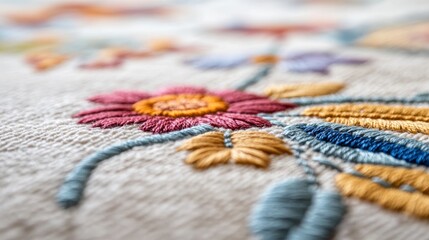 Leinwandbilder - This close-up captures the beauty of a single cross-stitch motif in vibrant colors, reflecting the rich heritage of Lithuanian folk embroidery with ample space for text