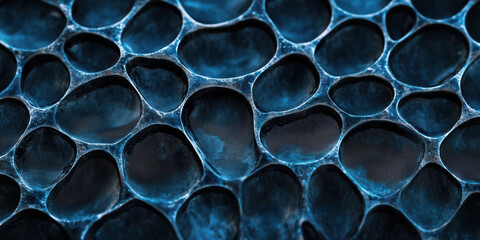 Poster - Abstract close-up of blue cellular structure with intricate patterns and textures.