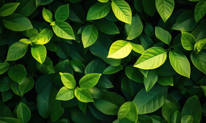 Poster - lush green leaves background showcasing various shades and textures of foliage.