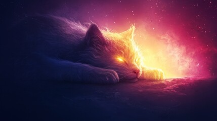 Wall Mural - Abstract wolf spirit animal emerging from a cosmic nebula cloud bright starfield with intense magenta pink and bright yellow energy emanating outward
