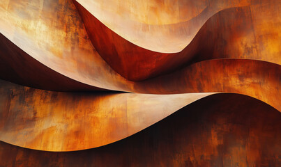 Poster - Abstract rust-colored curves and waves creating a dynamic textured surface.