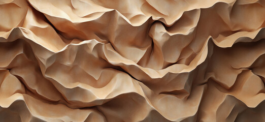 Poster - textured abstract background of crumpled fabric in warm beige tones.