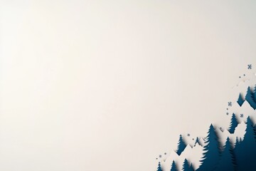 Poster - Delicate paper cut design showcases snowflakes, trees, and mountains in navy blue against a white background, leaving space for text or decorations