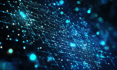 Aufkleber - Abstract digital technology background with glowing lines and particles in blue tones.