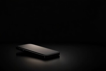 Poster - Sleek modern smartphone rests at an angle on a glossy black surface, highlighted by gradients that enhance its design, leaving ample space on the left for text