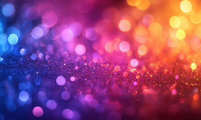 Poster - Colorful bokeh background with vibrant lights and glittering particles.