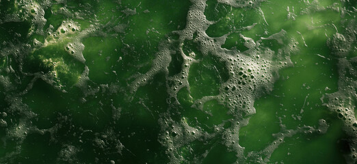  Green abstract texture with bubbles and organic patterns resembling algae or slime.