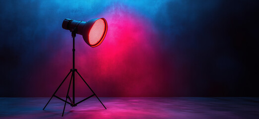 Poster - Colorful studio lighting setup with dramatic shadows and vibrant hues.