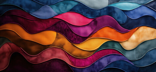 Poster - Colorful abstract waves of textured leather in vibrant hues and smooth curves.