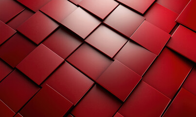 Poster - Red geometric pattern with glossy tiles creating a modern textured background.