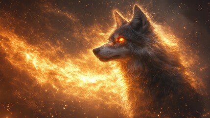 Wall Mural - EnigmaticCaninePresenceAmidstInfernalCosmicGlowUnveilingPowerandIntensityofMysticalWolfFiguredrenchedinEtherealFlamessymbolizingtranscendenceandinnerstrength