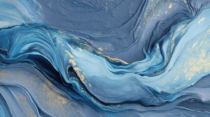 Poster - Blue Marble Ink Swirl with Metallic Accents and Layers in a Unique Design