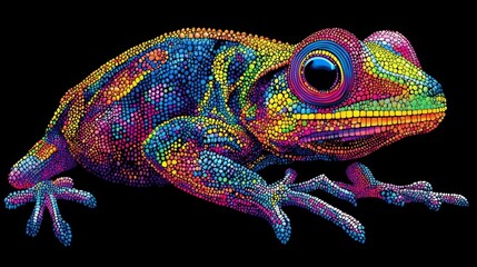 Wall Mural - Vibrant chameleon portrait displaying a rainbow spectrum of colors against a dark background capturing the beauty and uniqueness of nature