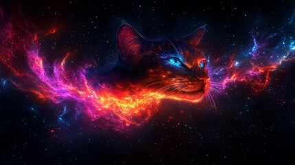 Wall Mural - celestialcatinthecosmosuniversewithfierygasnebulaeandshiningstarsinterstellarenvironmentfantasticspaceartworksciencefictionconceptualdesignastronomythemedvisual