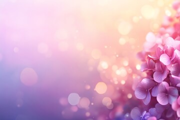 Leinwandbilder - A close-up view of a pink hydrangea blossom stands out against a blurred pastel bokeh background, offering a serene and calming floral display with space for text