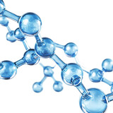 Blue transparent molecule structure with a Transparent background highlighting molecular design and chemistry, Molecule with blue transparent structure PNG background