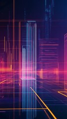Poster - Digital cityscape neon art