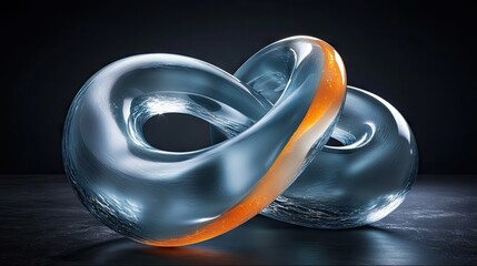 Abstract glass forms, interlocked and highlighted.
