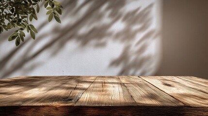 Poster - elegant wooden tabletop with soft natural light and shadows