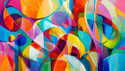 Poster - Vibrant abstract art displaying colorful shapes and curves gallery space digital artwork modern environment close-up artistic concept
