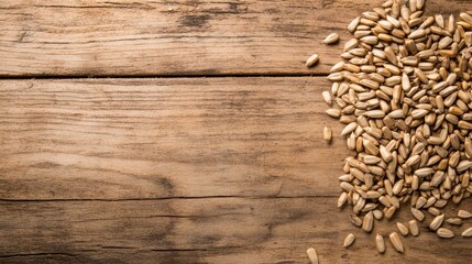 Aufkleber - Sunflower seeds are gently scattered across a wooden surface, with warm, natural light enhancing their earthy tones while leaving ample space for text