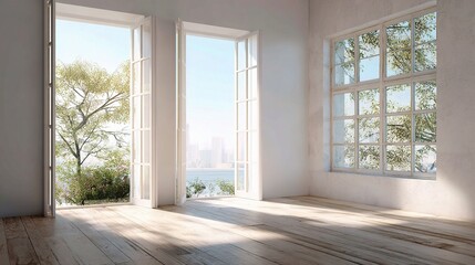 Poster - minimalist home interior with soft natural light and fresh greenery