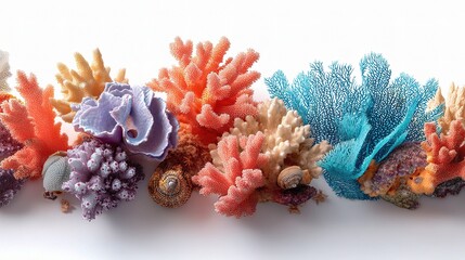 Colorful Coral Pieces on Clean White Background for Design Use