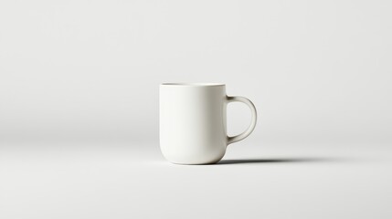 Poster - A white ceramic coffee cup is displayed on a flat surface, emphasizing its elegant curves and minimalist design against a stark white background, perfect for any setting