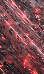 Poster - Intricate circuitry glows with red lights creating a futuristic aesthetic