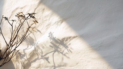 Poster - minimalist natural shadow of tree on white wall in artistic composition