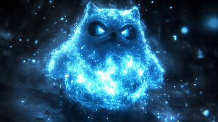 Wall Mural - Mystical owl figure made of blue light particles floating in dark space a stunning image perfect for magic and fantasy themed projects