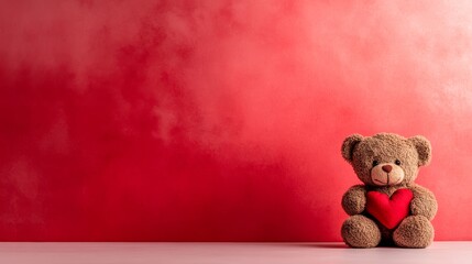 Aufkleber - A cozy teddy bear clutches a heart-shaped pillow against a soft pastel background, bringing back memories of childhood and innocence