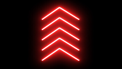 Poster - Neon upward arrow icon. Retro signboard with up arrow. Glowing red single-line upload arrow icon on black background.