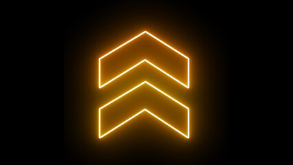 Poster - Glowing neon yellow arrow up directional icon. Abstract neon flash lightning arrow uploading 