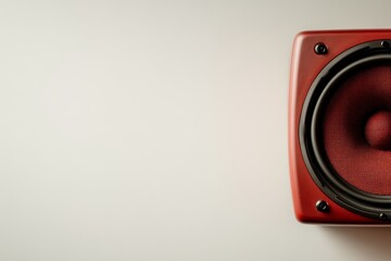 Aufkleber - A close-up view features a vintage speaker highlighted by its striking red grille, set against a clean white background with ample copy space